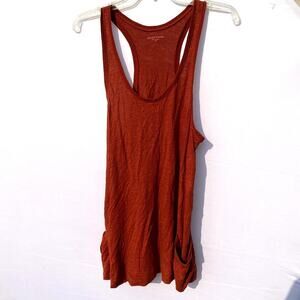 Eileen Fisher Burnt Orange 100% Linen Oversized Racerback Side Pocket Tank Top